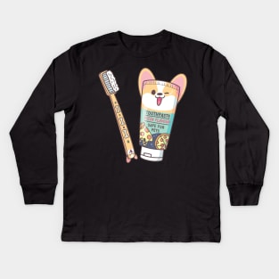 Corgi Dental Toothpaste Toothbrush Set (Pizza Flavour) Kids Long Sleeve T-Shirt